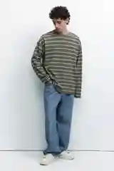 Хаки лонгслив мужской Befree oversize с принтом в полоску