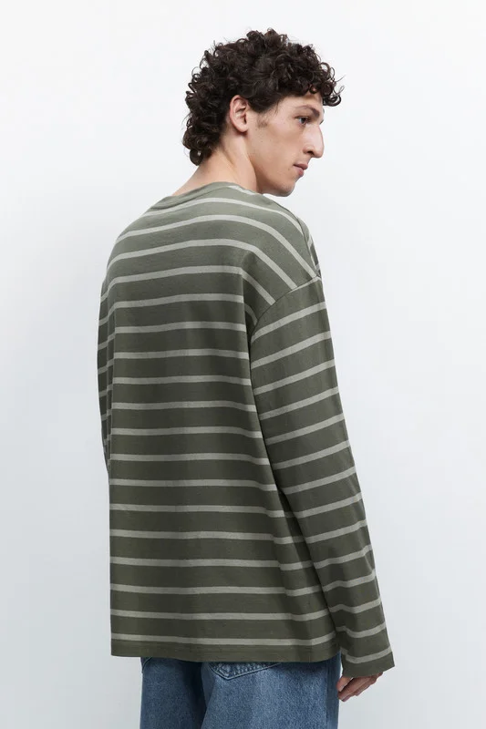Хаки лонгслив мужской Befree oversize с принтом в полоску