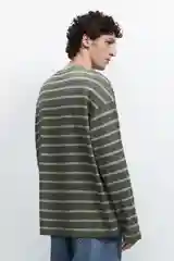 Хаки лонгслив мужской Befree oversize с принтом в полоску