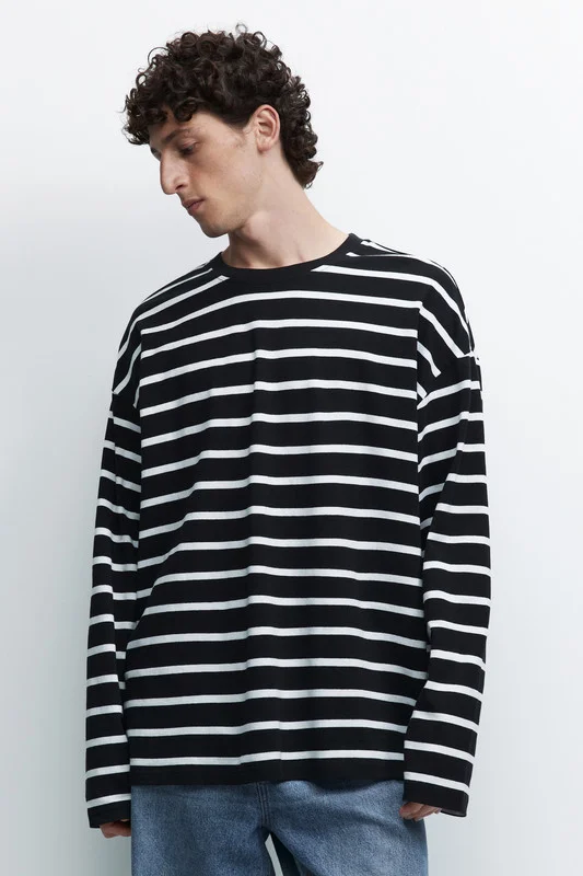 Белый лонгслив мужской Befree oversize с принтом в полоску
