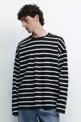 Белый лонгслив мужской Befree oversize с принтом в полоску