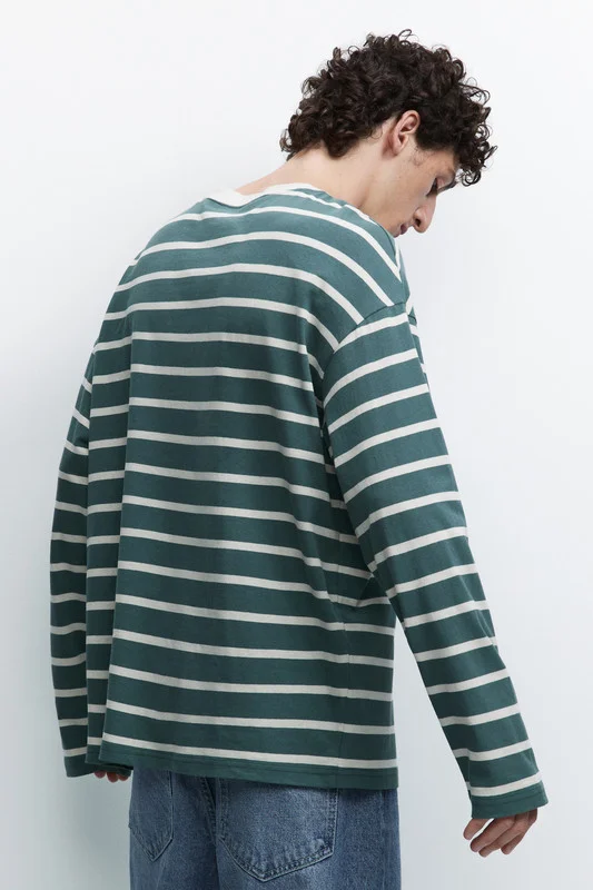 Белый лонгслив мужской Befree oversize с принтом в полоску