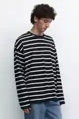 Белый лонгслив мужской Befree oversize с принтом в полоску