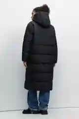 Черный пальто женское Befree oversize стеганое длинное с капюшоном