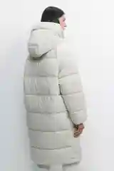 Бежевый меланж пальто женское Befree oversize стеганое длинное с капюшоном