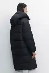 Бежевый меланж пальто женское Befree oversize стеганое длинное с капюшоном