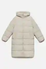 Бежевый меланж пальто женское Befree oversize стеганое длинное с капюшоном