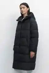 Бежевый меланж пальто женское Befree oversize стеганое длинное с капюшоном