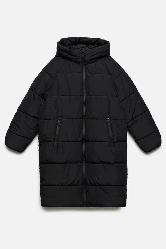 Бежевый меланж пальто женское Befree oversize стеганое длинное с капюшоном