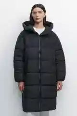 Бежевый меланж пальто женское Befree oversize стеганое длинное с капюшоном