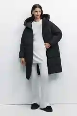 Бежевый меланж пальто женское Befree oversize стеганое длинное с капюшоном