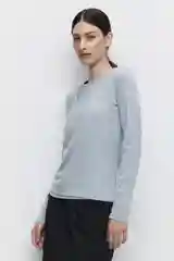 Серый меланж лонгслив женский Befree oversize хлопковый с вареным эффектом и принтом