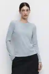 Серый меланж лонгслив женский Befree oversize хлопковый с вареным эффектом и принтом