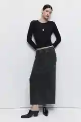 Серый меланж лонгслив женский Befree oversize хлопковый с вареным эффектом и принтом