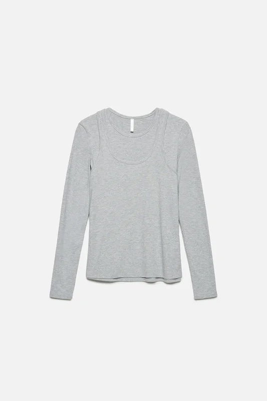 Серый меланж лонгслив женский Befree oversize хлопковый с вареным эффектом и принтом