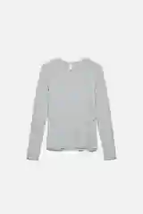 Серый меланж лонгслив женский Befree oversize хлопковый с вареным эффектом и принтом