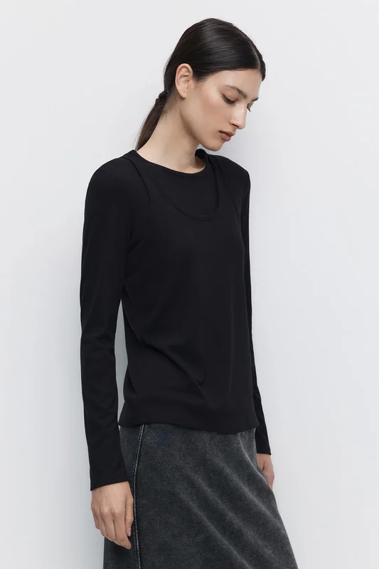 Серый меланж лонгслив женский Befree oversize хлопковый с вареным эффектом и принтом