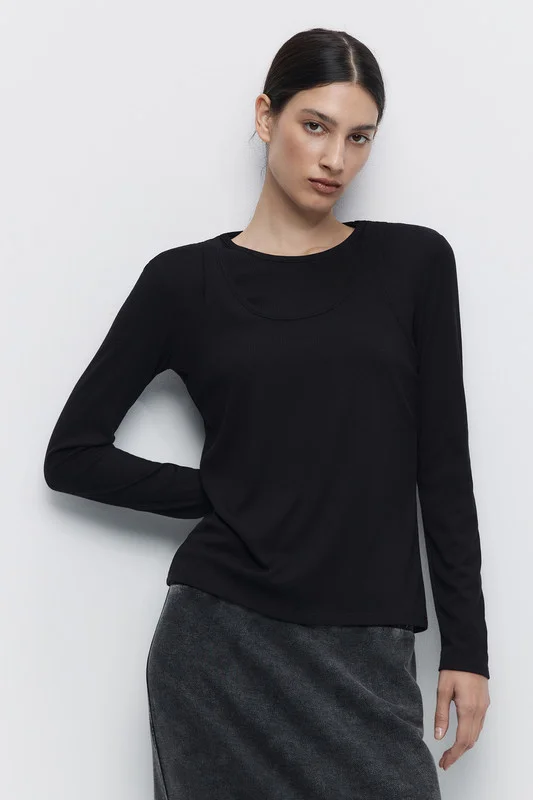 Серый меланж лонгслив женский Befree oversize хлопковый с вареным эффектом и принтом