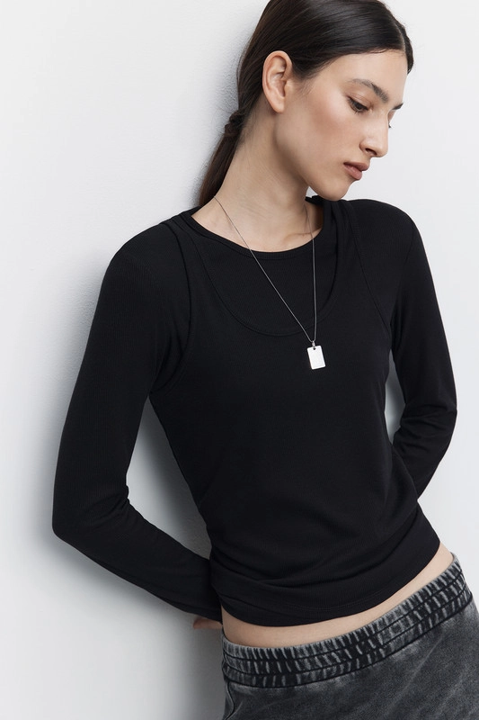 Лонгслив женский Befree oversize хлопковый с вареным эффектом и принтом