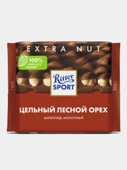 Шоколад молочный Ritter Sport с цельным обжаренным орехом лещины, 100гр