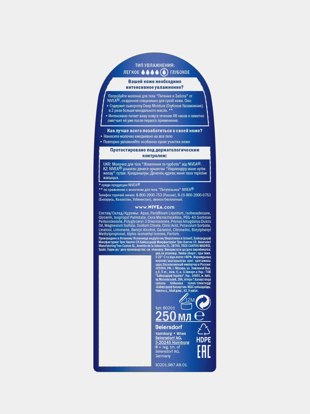 Молочко для тела NIVEA Питание и забота, увлажняющее, с миндальным маслом, 250 мл