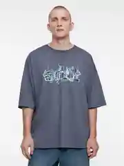 Серый футболка мужская Befree+ oversize с принтом в стиле метаверс