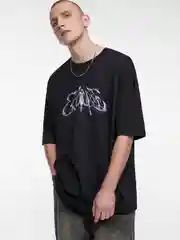 Черный футболка мужская Befree+ oversize с принтом в стиле метаверс