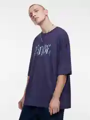 Фиолетовый футболка мужская Befree+ oversize с принтом в стиле метаверс
