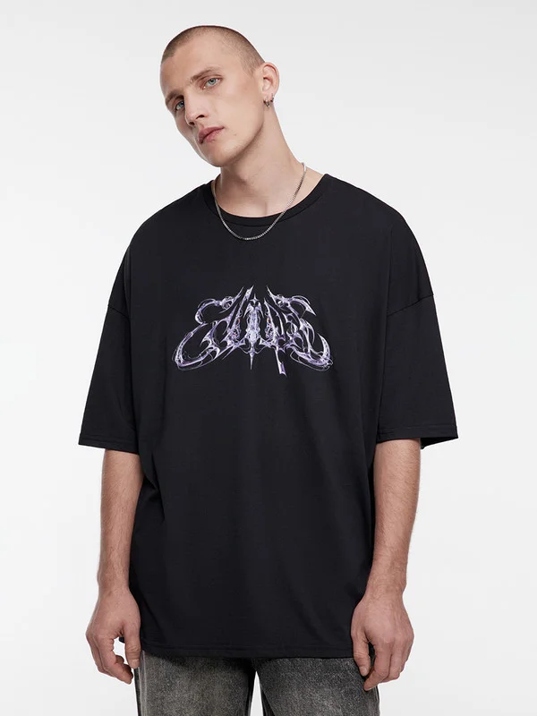 Черный футболка мужская Befree+ oversize с принтом в стиле метаверс
