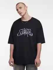 Черный футболка мужская Befree+ oversize с принтом в стиле метаверс