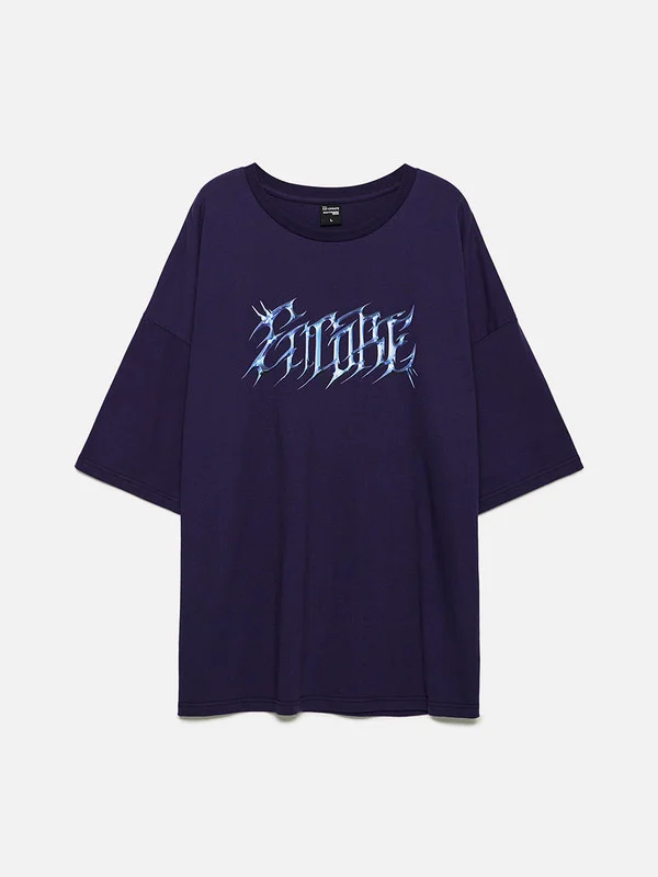 Фиолетовый футболка мужская Befree+ oversize с принтом в стиле метаверс
