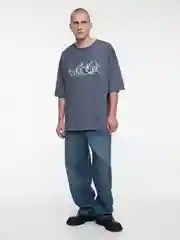 Серый футболка мужская Befree+ oversize с принтом в стиле метаверс