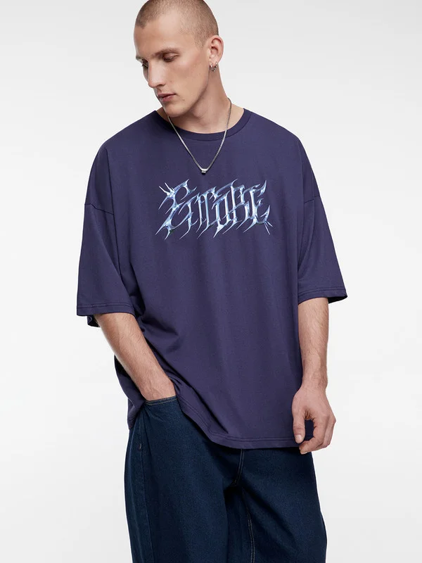 Фиолетовый футболка мужская Befree+ oversize с принтом в стиле метаверс