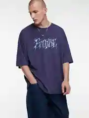 Фиолетовый футболка мужская Befree+ oversize с принтом в стиле метаверс