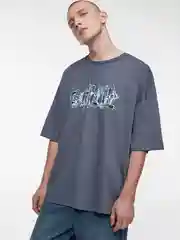 Серый футболка мужская Befree+ oversize с принтом в стиле метаверс