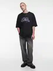 Черный футболка мужская Befree+ oversize с принтом в стиле метаверс