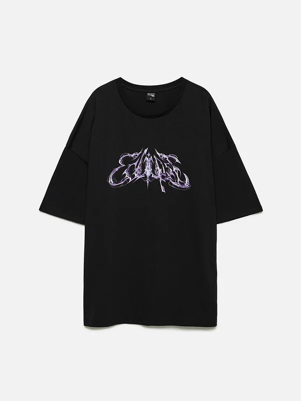 Черный футболка мужская Befree+ oversize с принтом в стиле метаверс