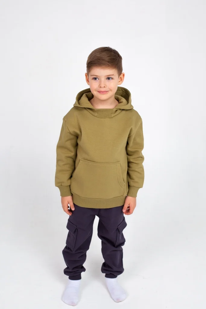 Оливковый толстовка хлопковая, с начесом, для мальчика 3-6 лет, рост 98-116