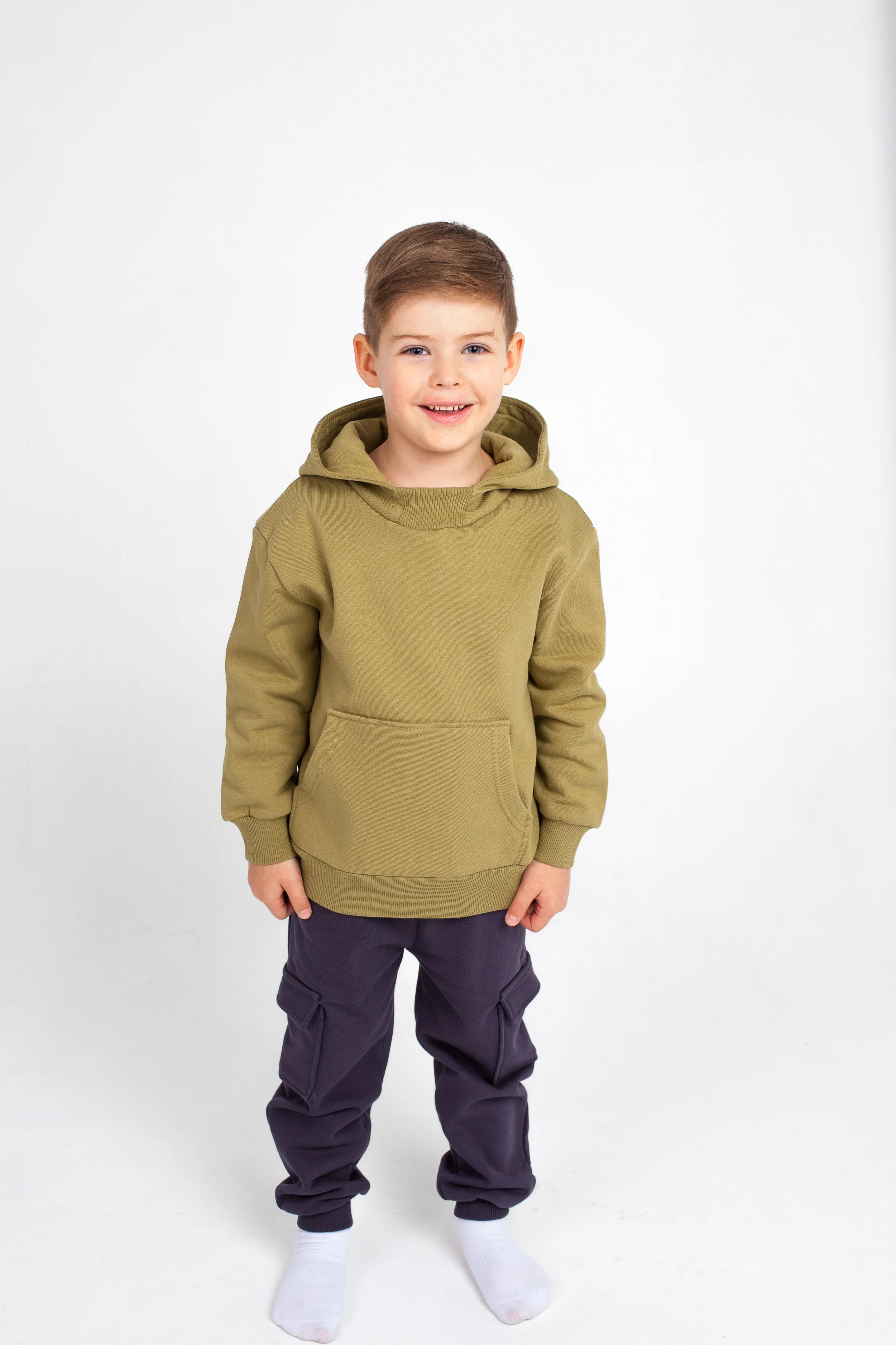 Оливковый толстовка хлопковая, с начесом, для мальчика 3-6 лет, рост 98-116