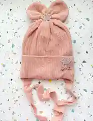 Кораллово-розовый шапка детская для девочки, с завязками, бантом, Posh Detki