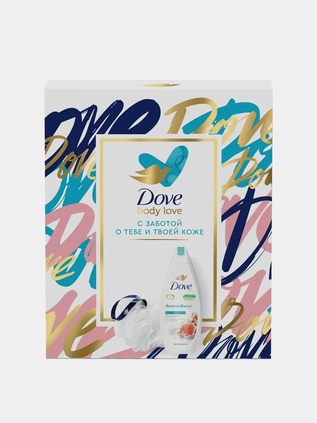 Подарочный набор DOVE Нежное очищение, Гель для душа, 250 мл и мочалка