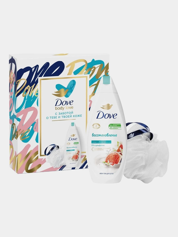 Подарочный набор DOVE Нежное очищение, Гель для душа, 250 мл и мочалка