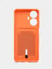 Оранжевый силиконовый чехол для Realme C55 (Реалми С55), с карманом для карт, прозрачный