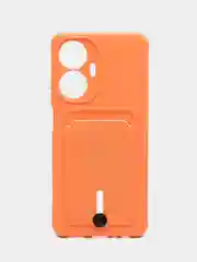 Оранжевый силиконовый чехол для Realme C55 (Реалми С55), с карманом для карт, прозрачный