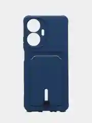 Синий силиконовый чехол для Realme C55 (Реалми С55), с карманом для карт, прозрачный