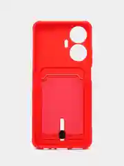 Красный силиконовый чехол для Realme C55 (Реалми С55), с карманом для карт, прозрачный