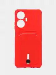 Красный силиконовый чехол для Realme C55 (Реалми С55), с карманом для карт, прозрачный