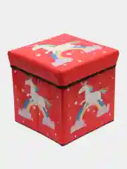 Алый складной пуф-ящик "Единорог", с крышкой, для хранения игрушек кофр