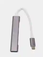 Серый металлик type-c хаб, USB разветвитель 3 порта + 1 Type-С порт