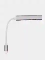 Серый металлик type-c хаб, USB разветвитель 3 порта + 1 Type-С порт